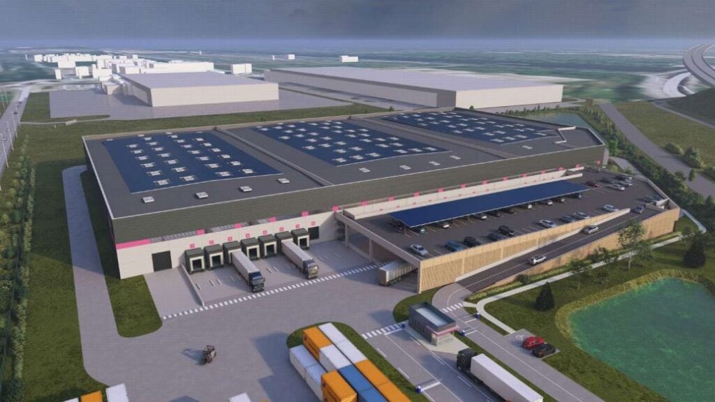 Perspective de l'entrepôt logistique Oudalle 22 834, à louer au PLPN1 sur la Zone Industrielle et Portuaire du Havre