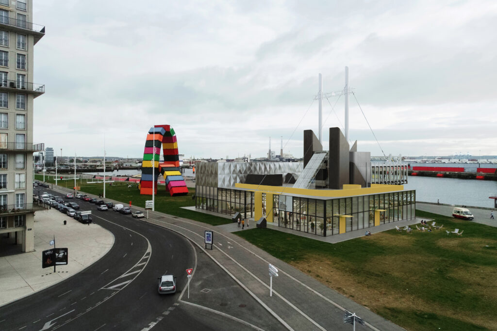 Perspective du centre d'art contemporain Antoine Rufenacht sur le Grand Quai du Havre (c) 𝐻𝐵𝐴𝐴𝑇 - 𝐴𝑡𝑒𝑙𝑖𝑒𝑟 𝐻𝑎𝑟𝑡 𝐵𝑒𝑟𝑡𝑒𝑙𝑜𝑜𝑡