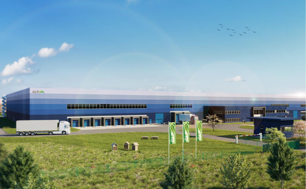 Simulation de l'entrepôt GLP Park sur la Zone Industrielle et Portuaire du Havre (c) GLP