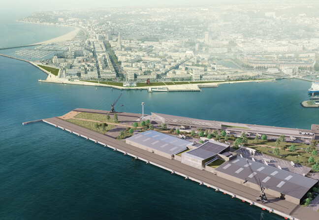 Simulation aérienne du futur port de croisières du Havre (c) AIA Territoires