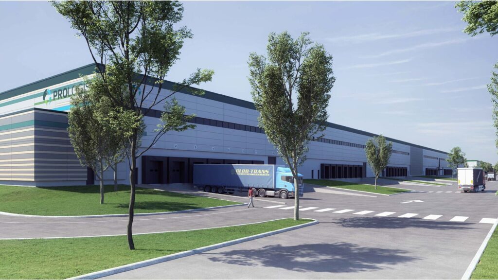 Simulation entrepôts Prologis DC9 et DC10, sur le PLPN3 - Zone Industrielle et Portuaire du Havre (c) Prologis