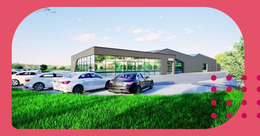 Carrosserie Aubin - Mercedes-Benz (groupe MET) sur le parc d'activités Eco-Normandie (c) Aster Architecture